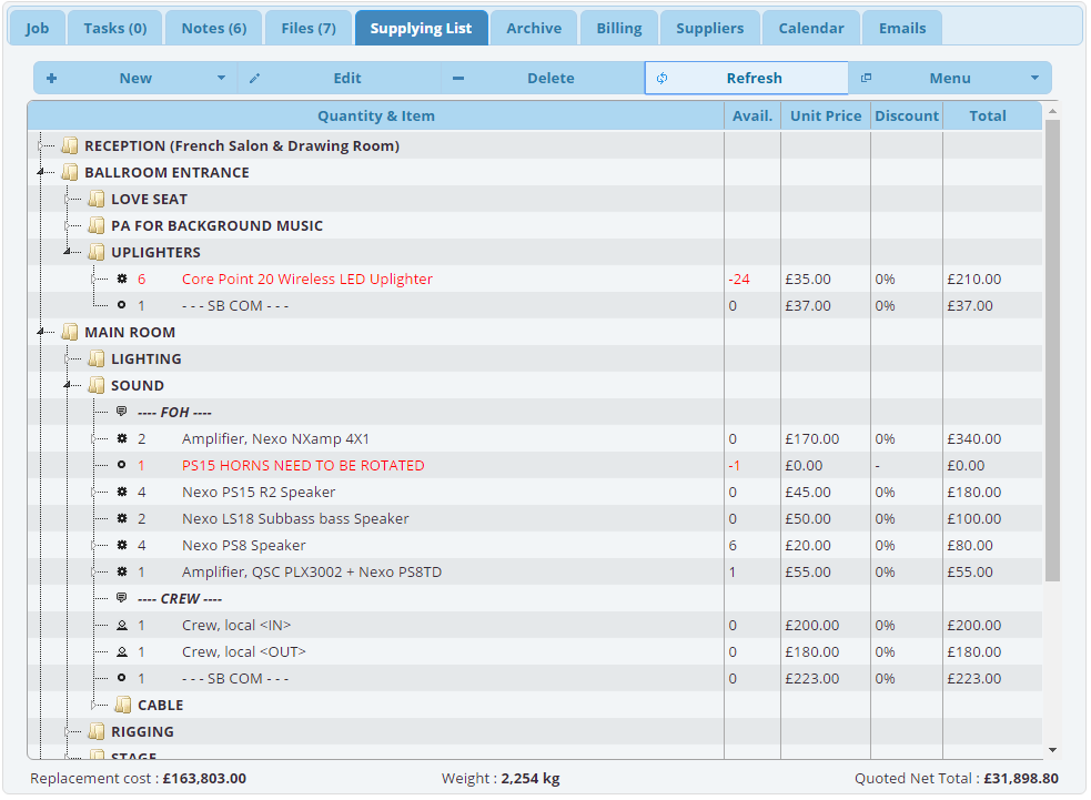 Supplying assets in software for hire companies