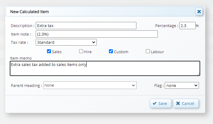 Calculated line items in the supplying list